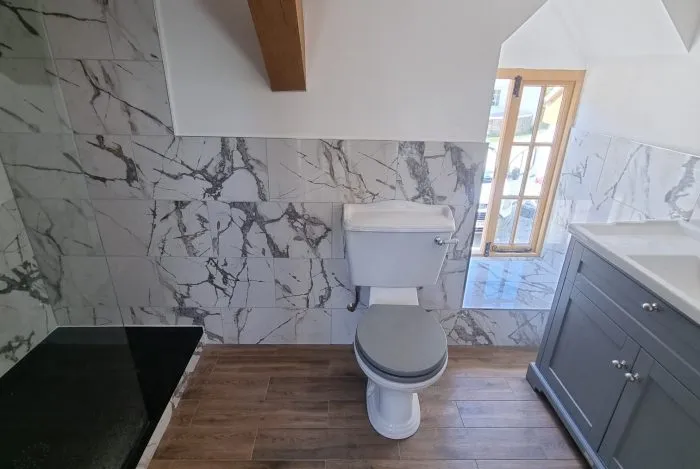 Grey and White Marble Bathroom